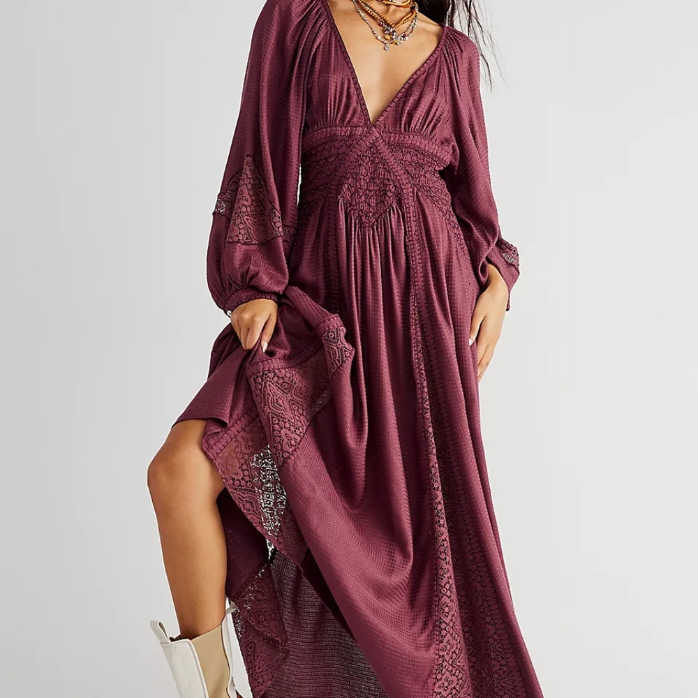 Free People Southwest Lace Maxi dress plum size small new with tags